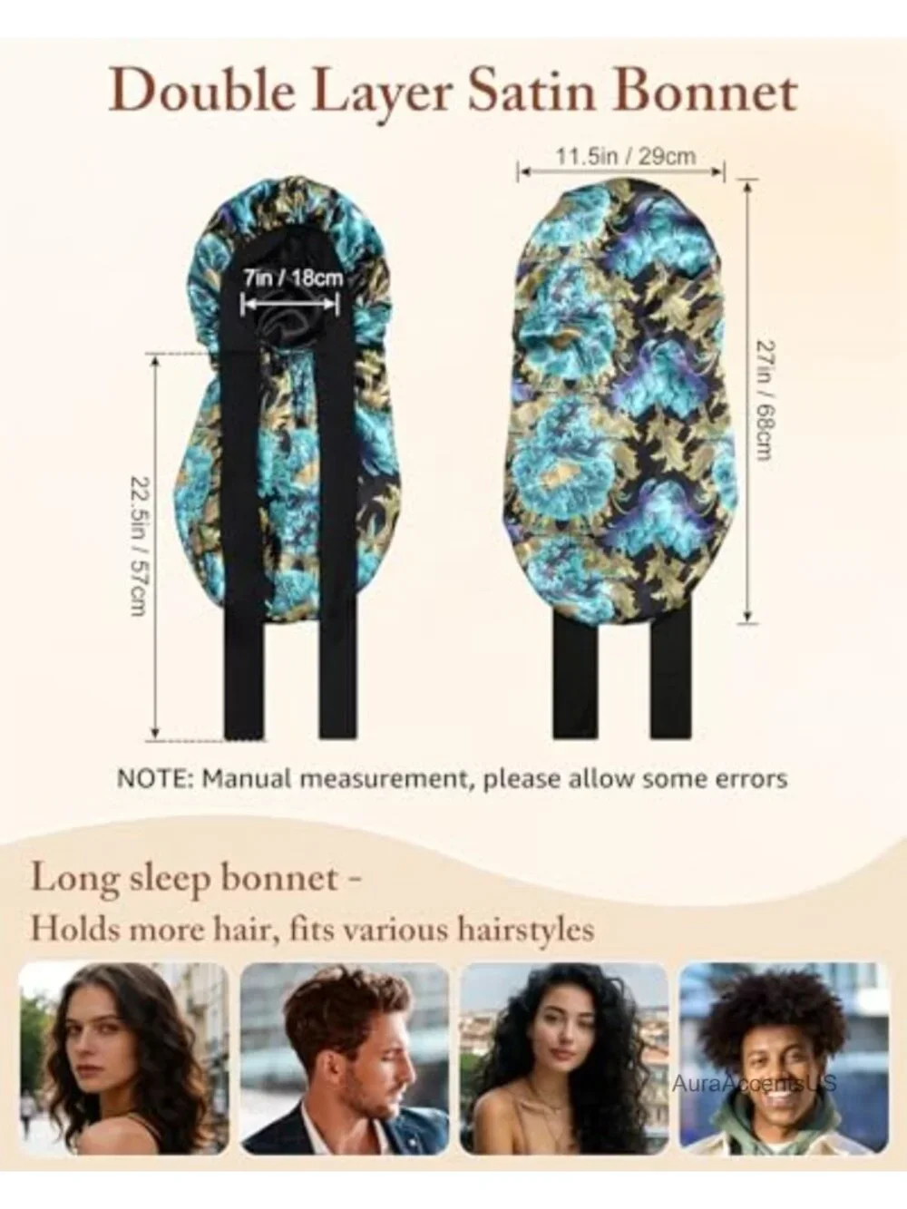Double Layer Satin Bonnet for Braids Sleep Cap with Tie Band